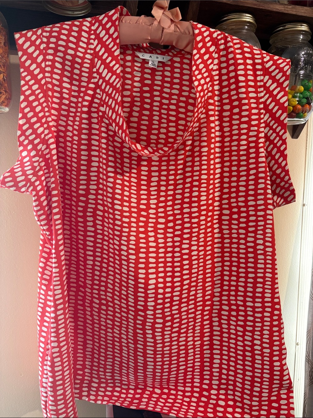 CAbi Red and White Patterned Short Sleeve Tee
